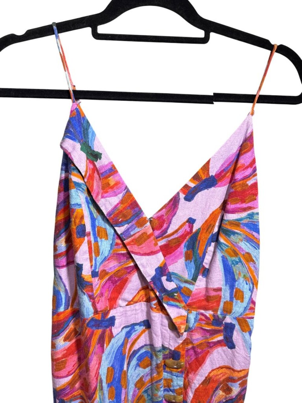 Farm Rio Coloured Bananas Linen-Blend Mini Dress Multicolor L MSRP $165 - Picture 2 of 8